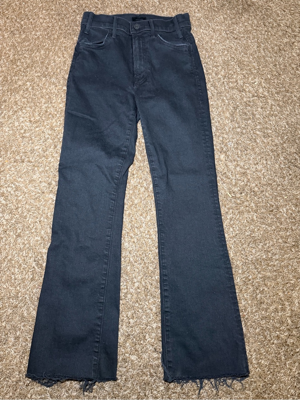 MOTHER Lil Hustler Ankle Fray Jeans Not Guilty Black Petite Size 24